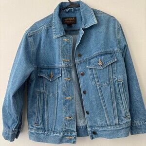 90s Vintage Light Blue Streetwear Eddie Bauer Denim trucker Jean Jacket Size XL